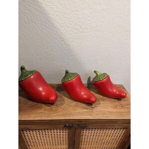 Storyteller Arts mexico Red Chili Pepper Cookie Jar Canister 3pc Set